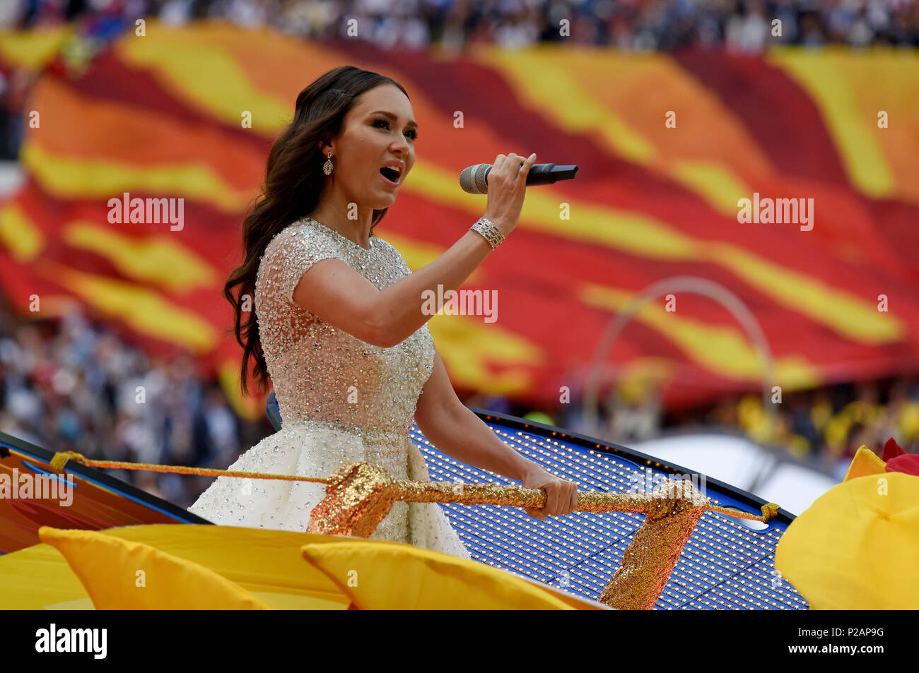 Moscow, Russia - June 14, 2018. Russian opera singer Aida Garifullina performing at the opening ceremony of FIFA World Cup 2018 in Russia. Credit: Alizada Studios/Alamy Live News Stock Photo