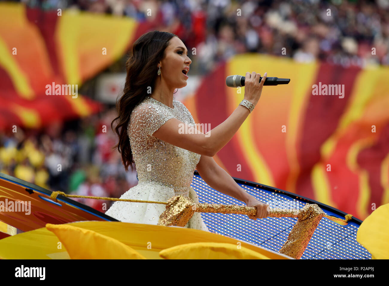 Moscow, Russia - June 14, 2018. Russian opera singer Aida Garifullina performing at the opening ceremony of FIFA World Cup 2018 in Russia. Credit: Alizada Studios/Alamy Live News Stock Photo