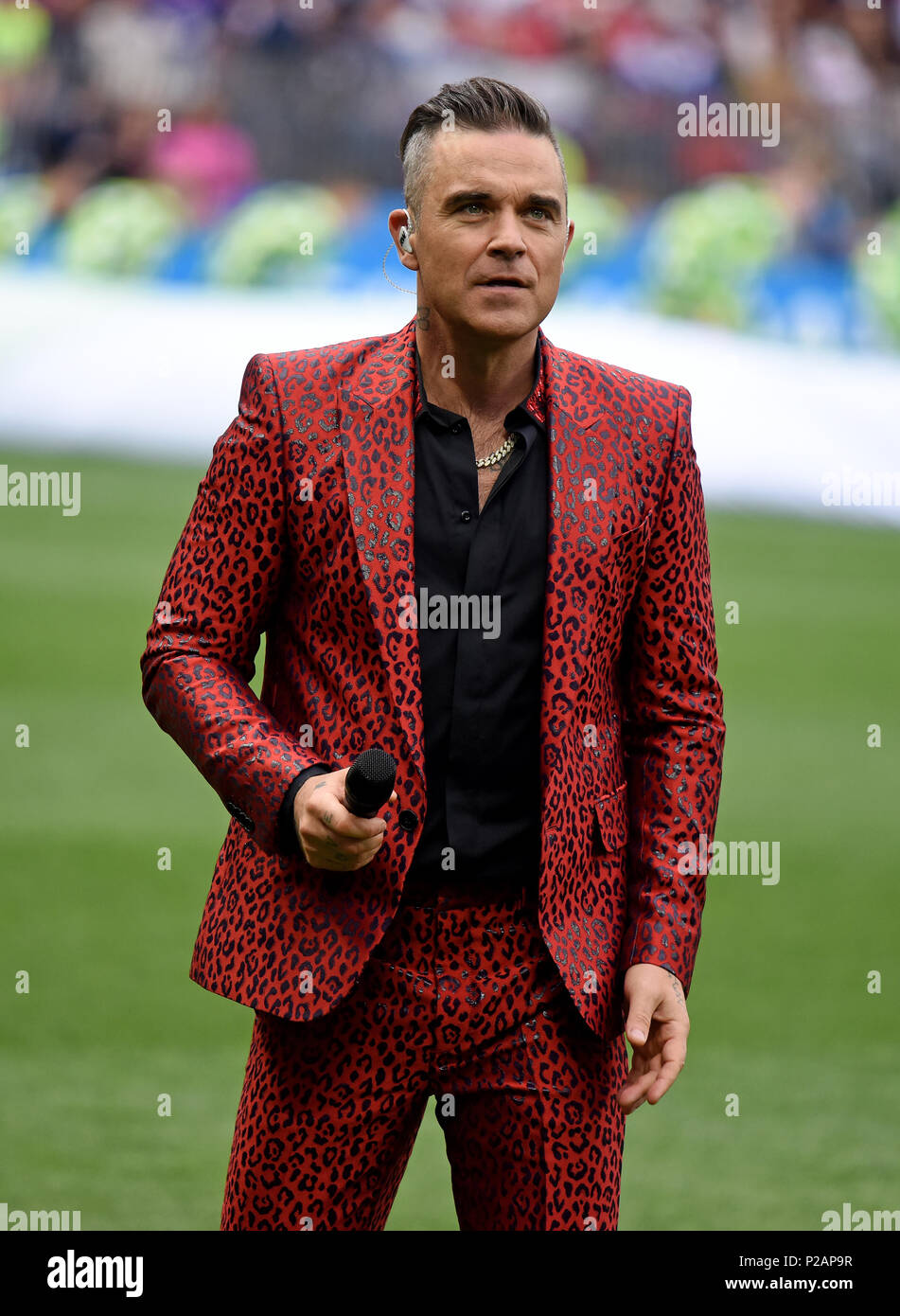Moscow, Russia - June 14, 2018. British singer Robbie Williams performing at the opening ceremony of FIFA World Cup 2018 in Russia. Credit: Alizada Studios/Alamy Live News Stock Photo