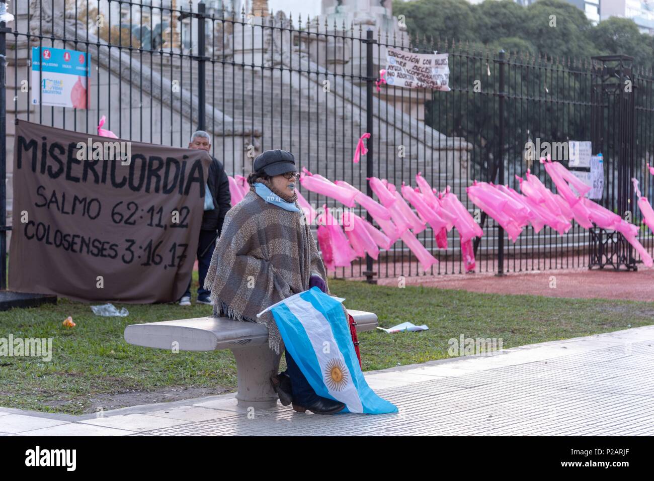 Buenos Aires, Argentina. 14th June, 2018. Jun 14, 2018 - Buenos Aires, Argentina - Chamber of Deputies narrowly approves legislation allowing abortions during the first 14 weeks of pregnancy.Argentine lawmakers approved a bill to legalize elective abortions following a heated debate over a proposal that would make the country the first major Latin American nation to ease strict antiabortion laws.After a session lasting more than 22 hours, the lower house of Congress voted 129 versus 125 in favor of legislation to allow abortions during the first 14 weeks of pregnancy. (Credit Image: © Maximil Stock Photo