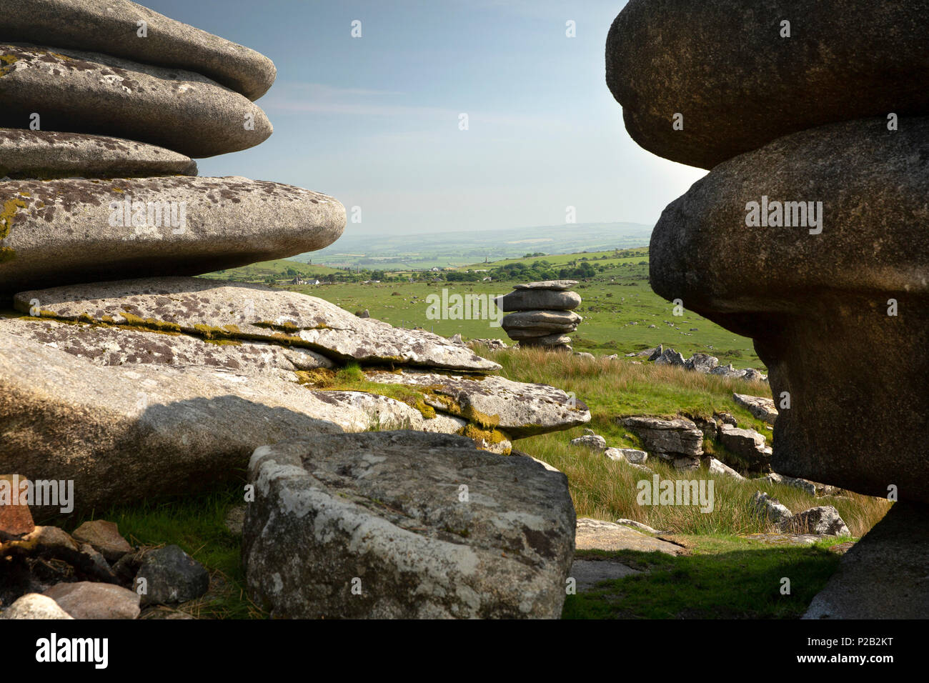 UK, Cornwall, Bodmin Moor, Minions, The Cheesewring, natural granite formation from adjacent formations Stock Photo