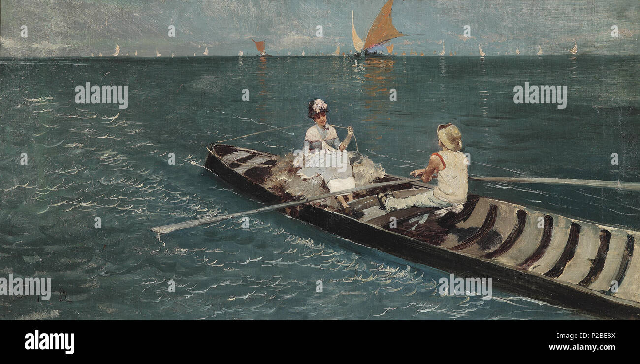 . German: Bootsfahrt in der Lagune . 1883. Riccardo Pellegrini (1863–934) 278 Riccardo Pellegrini Bootsfahrt in der Lagune 1883 Stock Photo