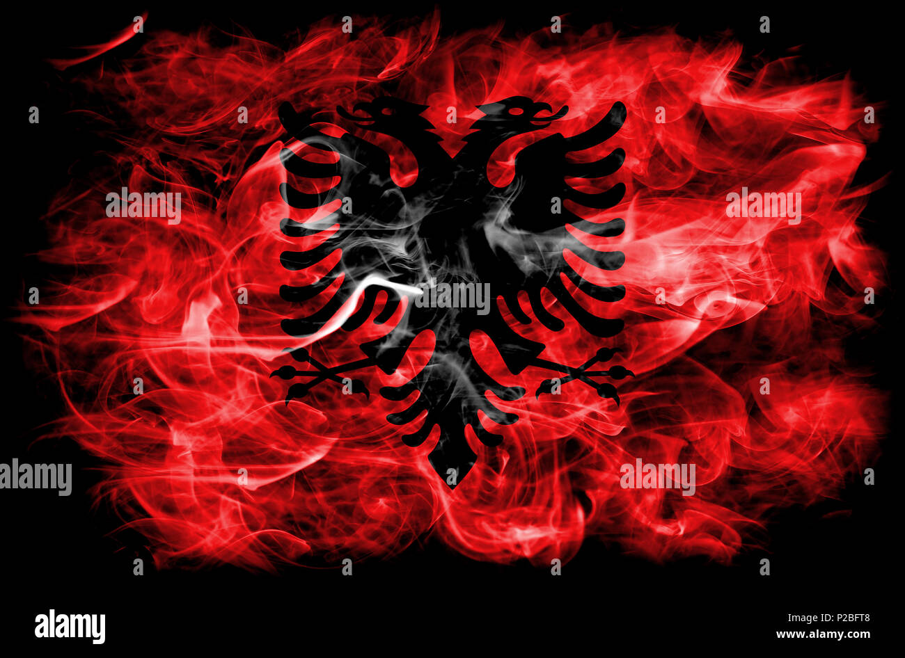 Albania smoke flag Stock Photo - Alamy