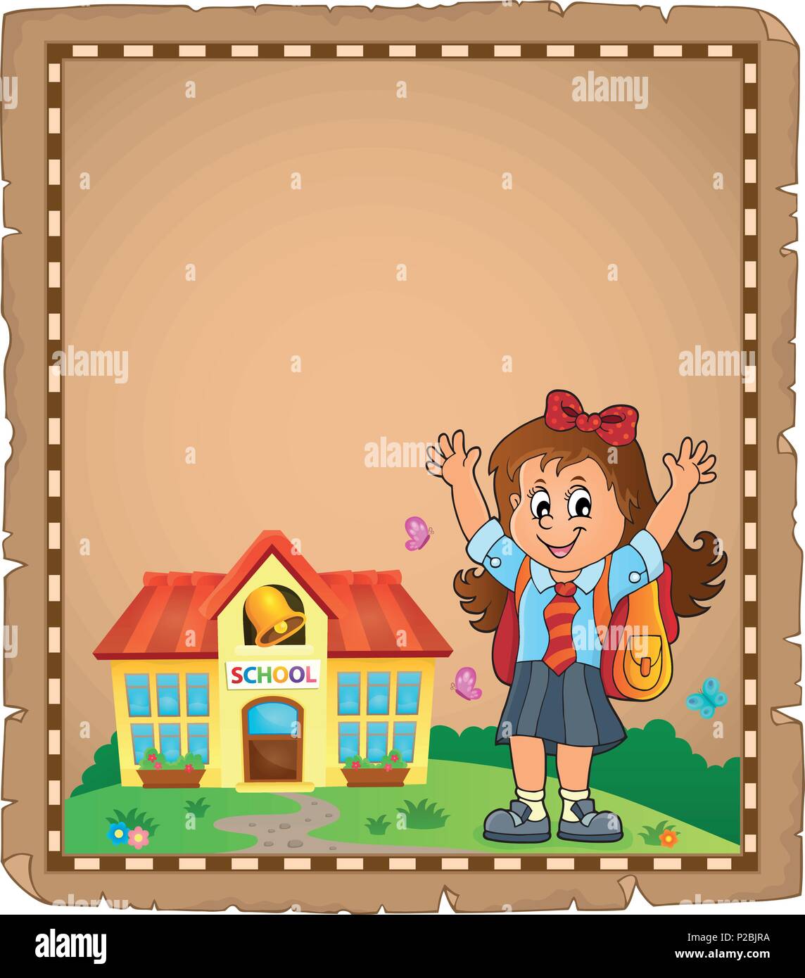 Happy pupil girl theme parchment 1 eps10 vector illustration Stock