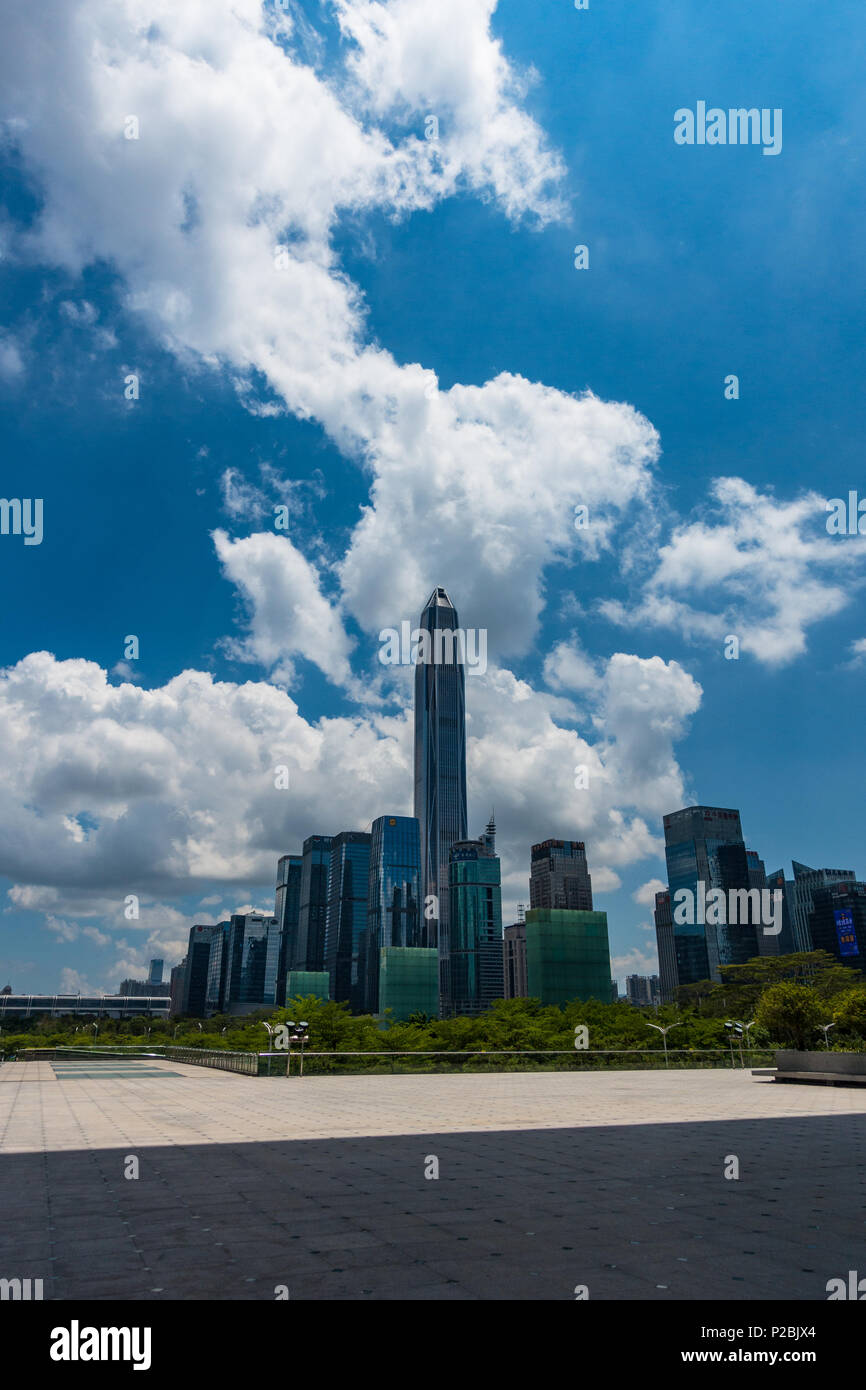 Shenzhen city skyline and skyscrapers with city's tallest building Ping An Stock Photo