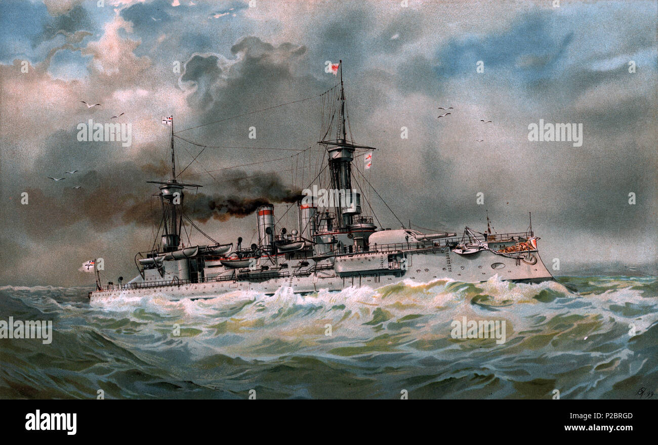 . Deutsch S.M. Linienschiff Brandenburg English Lithograph of the