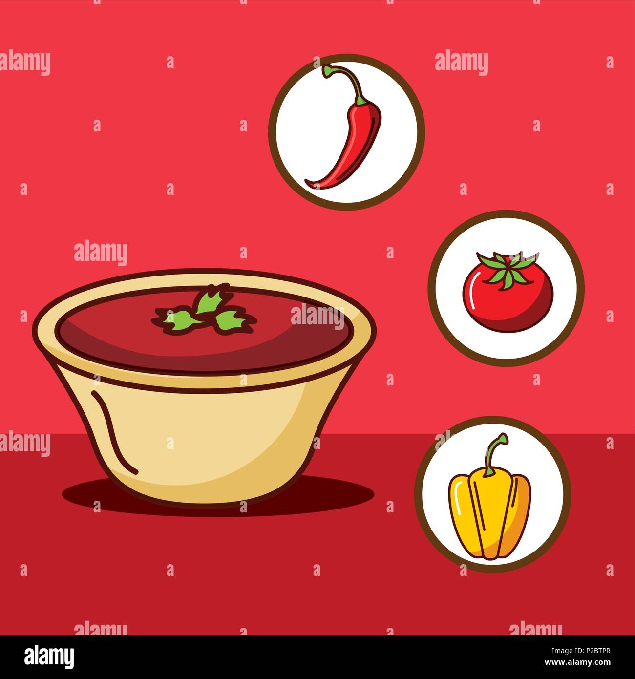 sauce hot chili tomato and yellow pepper mexican food vector ...