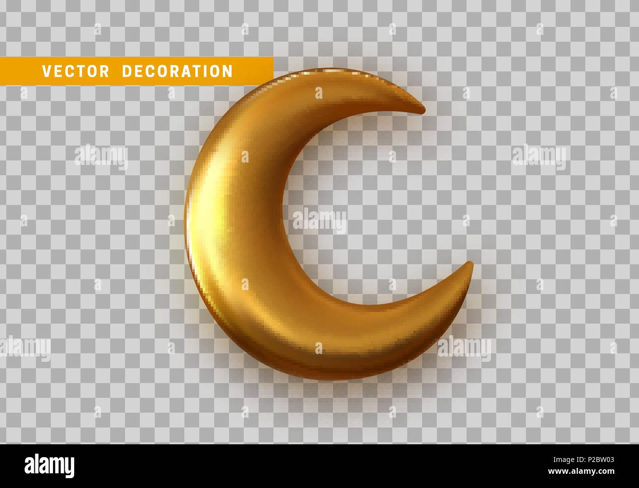 Golden crescent 3d design isolated on transparent background. Vector