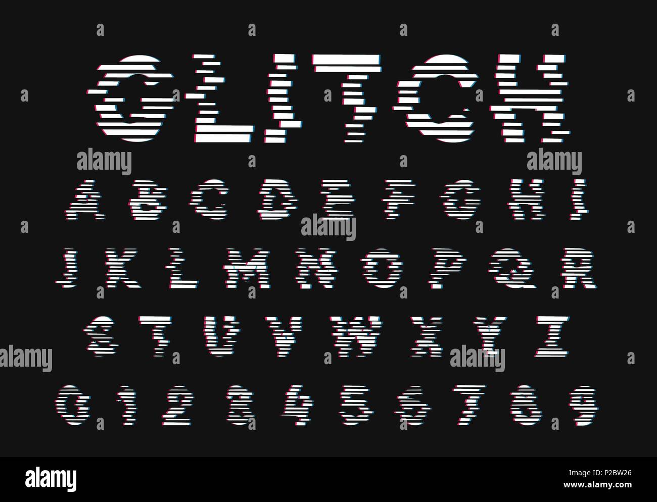 Glitch font. Digital alphabet letter. Trendy style lettering type Stock