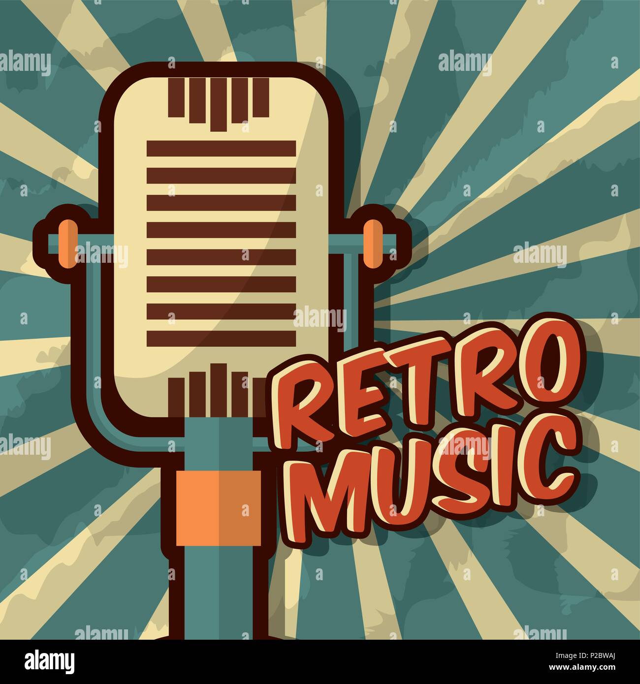 retro vintage music microphone sunburst background vector illustration ...
