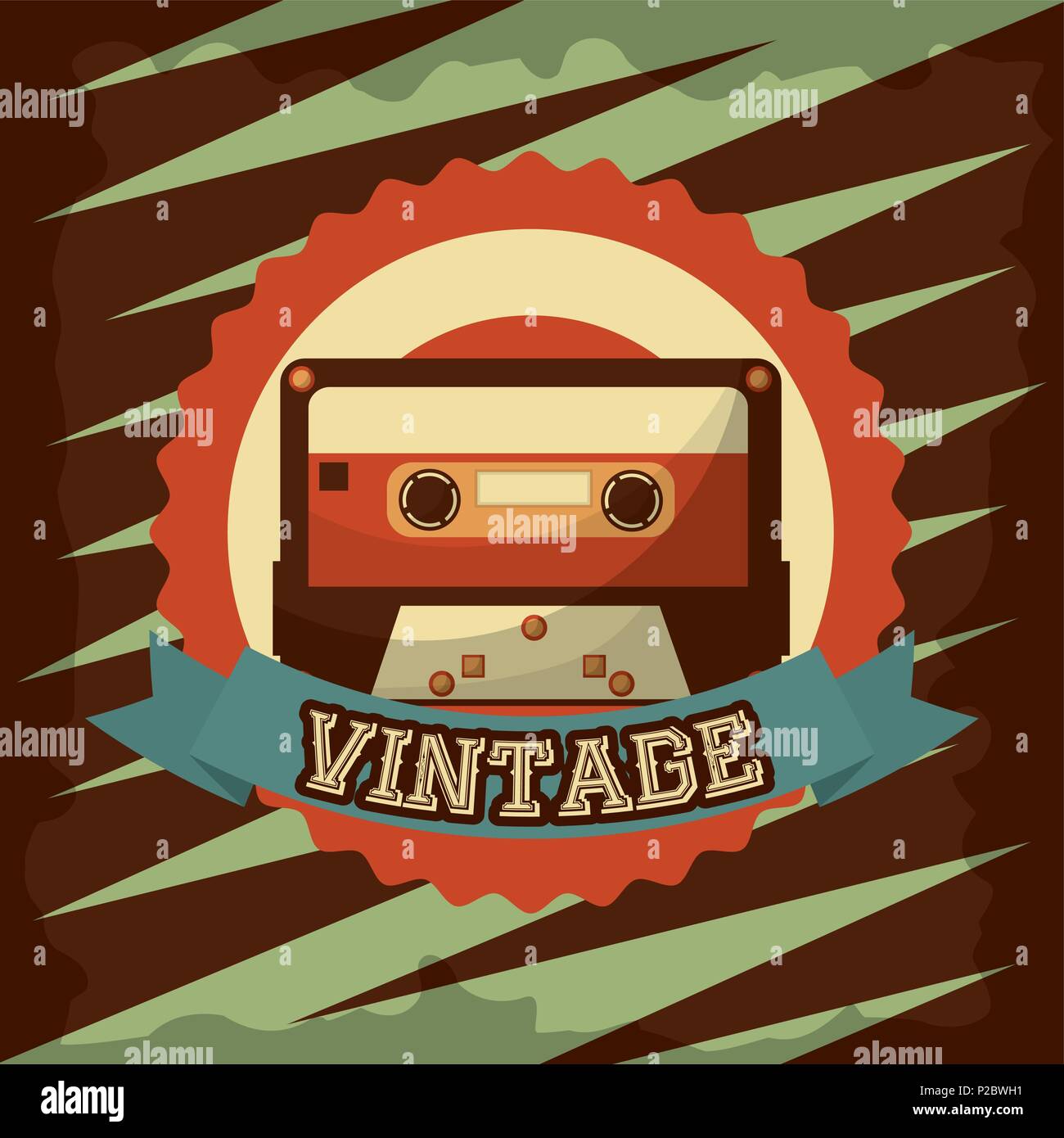 retro vintage musical cassette tape record emblem vector illustration ...