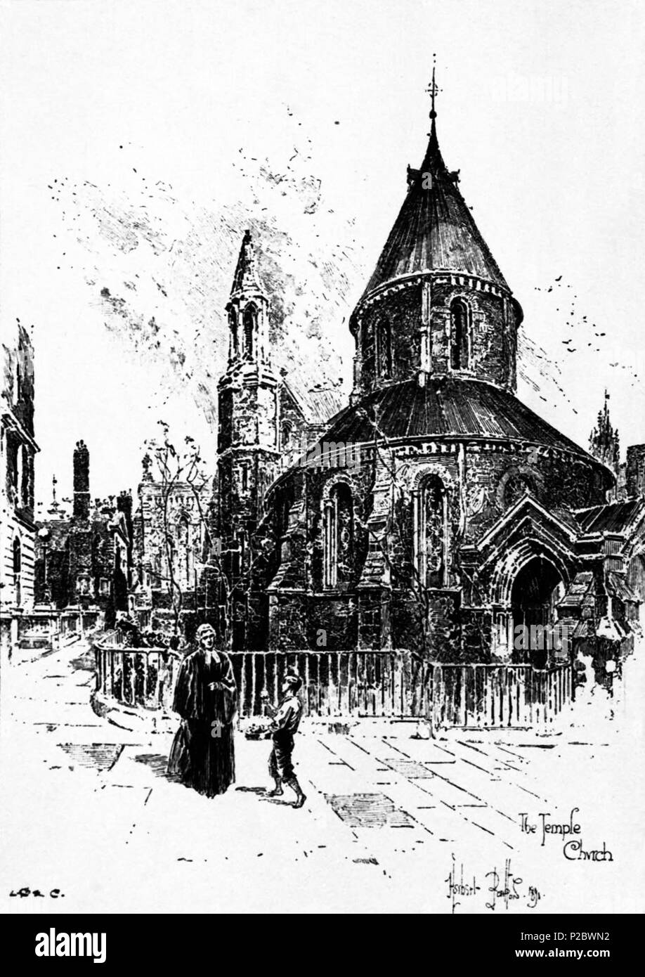 . English: Herbert Railton's illustration of Temple Church . 1891. Herbert Railton (1857–1910)[1] 146 Herbert Railton - Temple Church (modified) Stock Photo