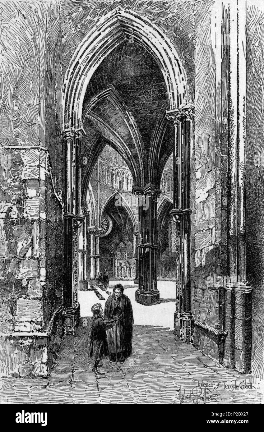 . English: Herbert Railton's illustration of the interior of Temple Church . circa 1895. Herbert Railton (1857–1910)[1] 146 Herbert Railton - Interior of Temple Church Stock Photo