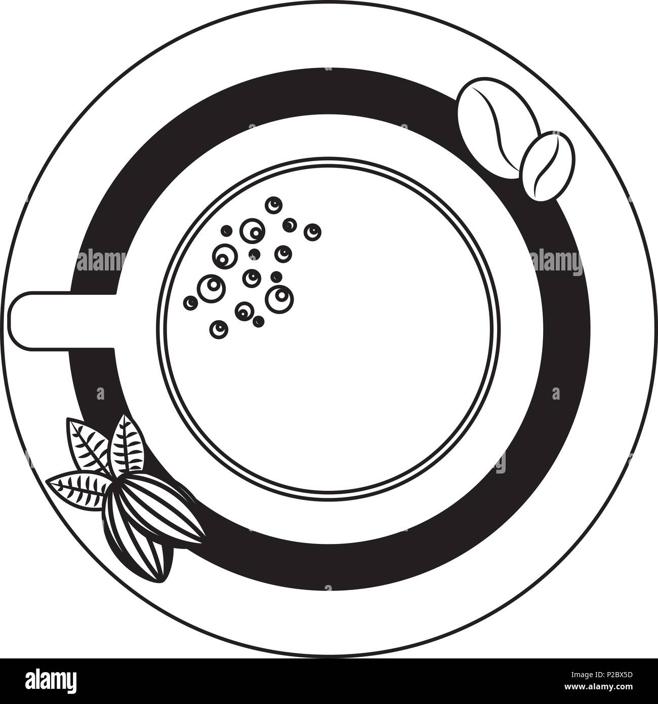 top view coffee cup and bean nuts cocoa on saucer vector illustration