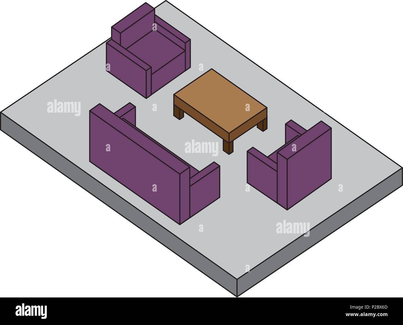 living room furniture sofas and table vector illustration isometric ...