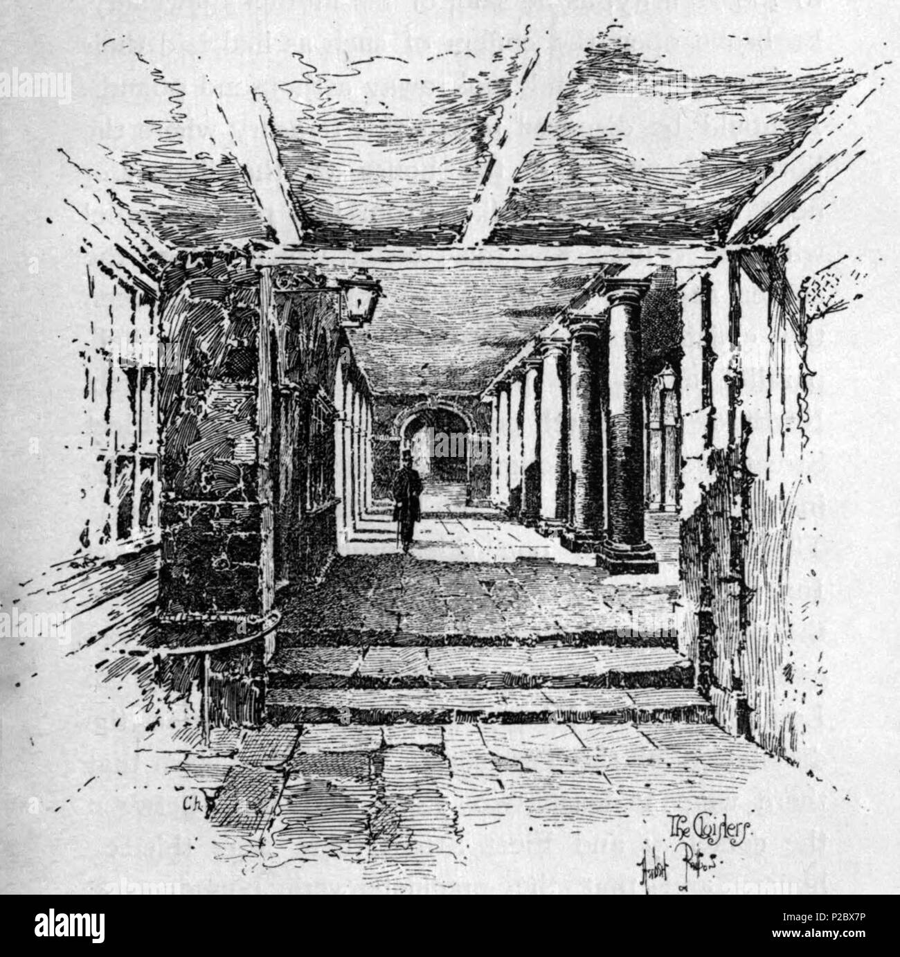 . English: Herbert Railton's illustration of the cloisters at Inner Temple . circa 1895. Herbert Railton (1857–1910)[1] 146 Herbert Railton - The Cloisters Stock Photo