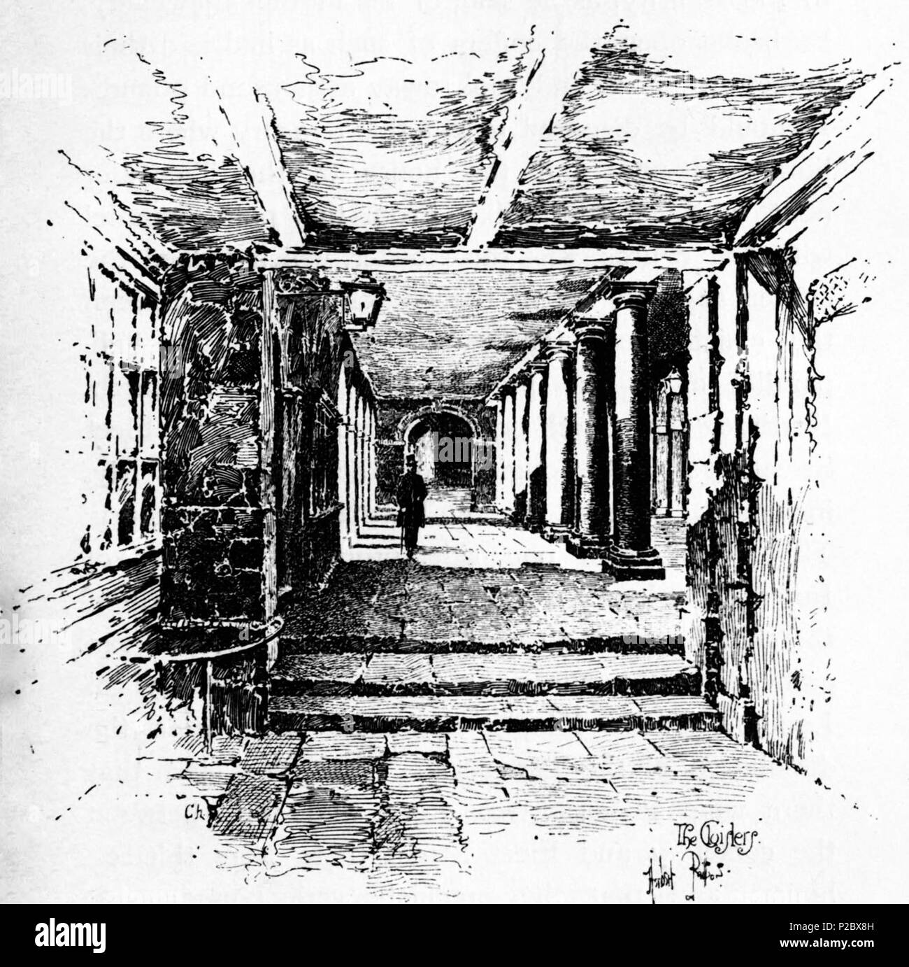 . English: Herbert Railton's illustration of the cloisters at Inner Temple . circa 1895. Herbert Railton (1857–1910)[1] 146 Herbert Railton - The Cloisters (modified) Stock Photo