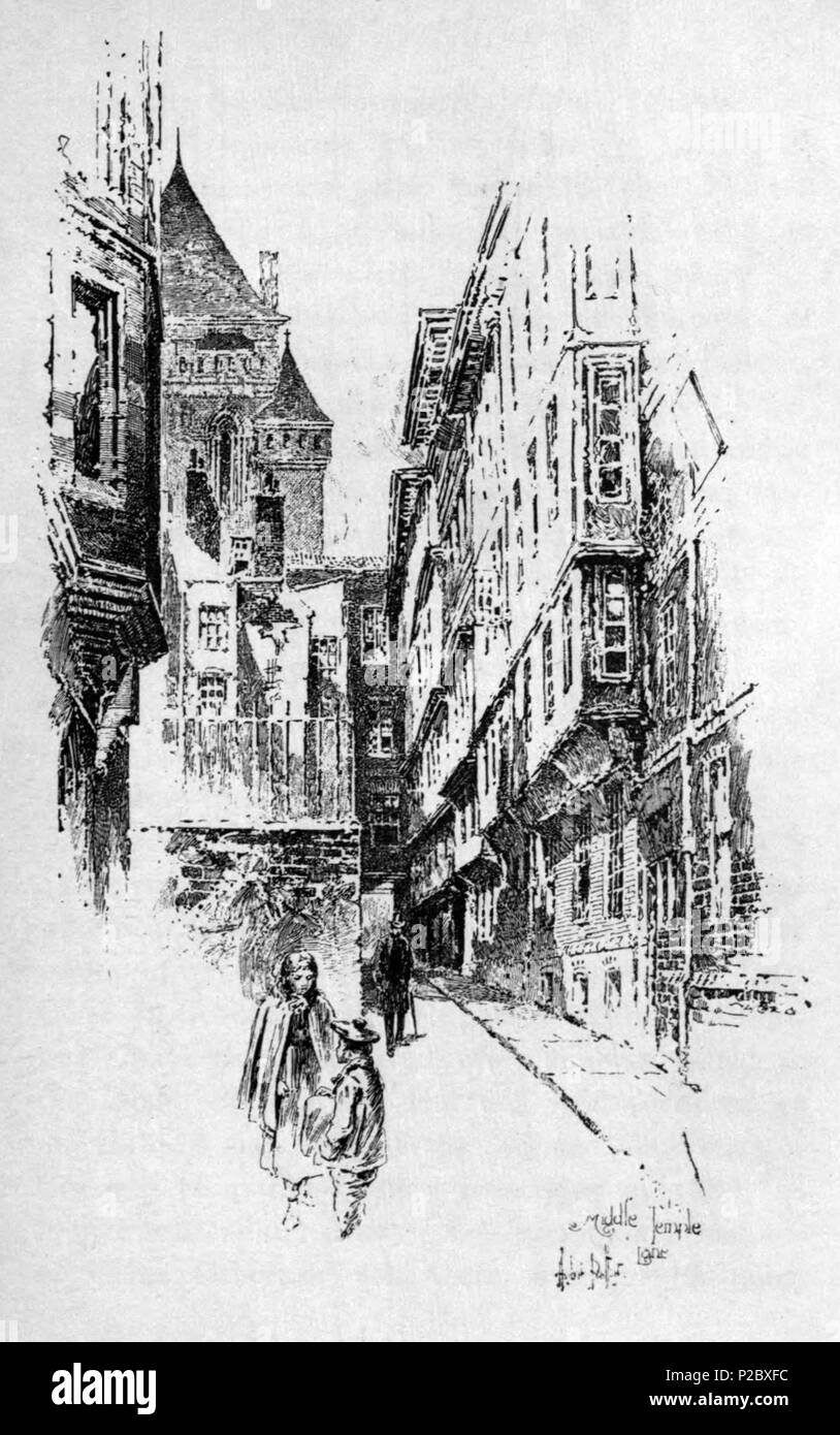 . English: Herbert Railton's illustration of Middle Temple Lane . circa 1895. Herbert Railton (1857–1910)[1] 146 Herbert Railton - Middle Temple Lane Stock Photo