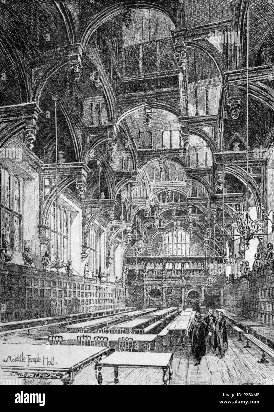 . English: Herbert Railton's illustration of Middle Temple Hall . circa 1895. Herbert Railton (1857–1910)[1] 146 Herbert Railton - Middle Temple Hall Stock Photo