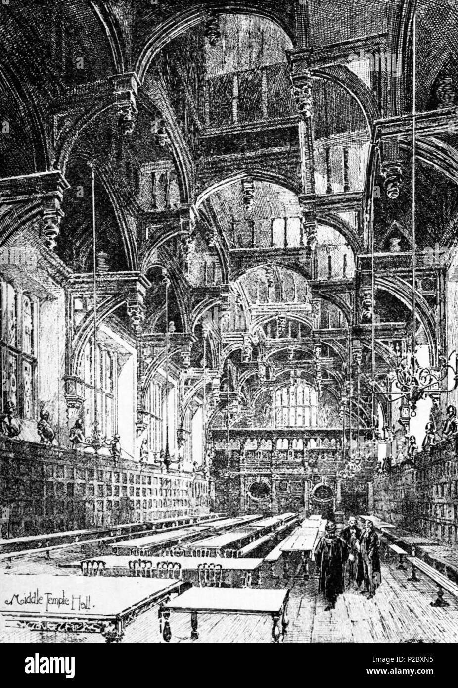 . English: Herbert Railton's illustration of Middle Temple Hall . circa 1895. Herbert Railton (1857–1910)[1] 146 Herbert Railton - Middle Temple Hall (modified) Stock Photo