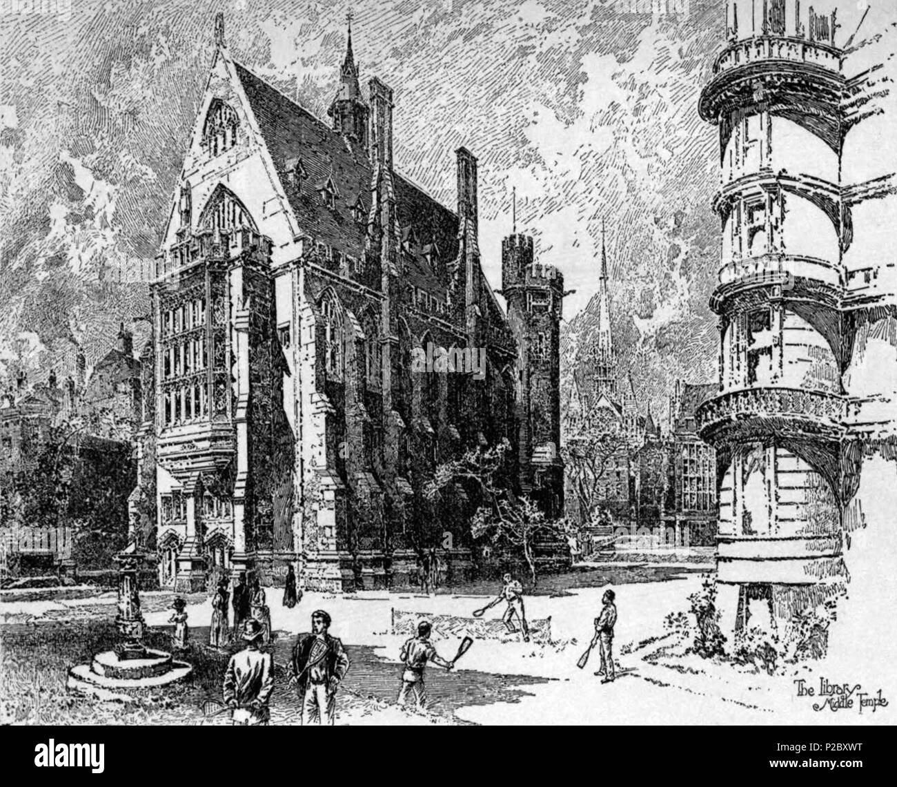 . English: Herbert Railton's illustration of Middle Temple Library . circa 1895. Herbert Railton (1857–1910)[1] 146 Herbert Railton - Middle Temple Library Stock Photo