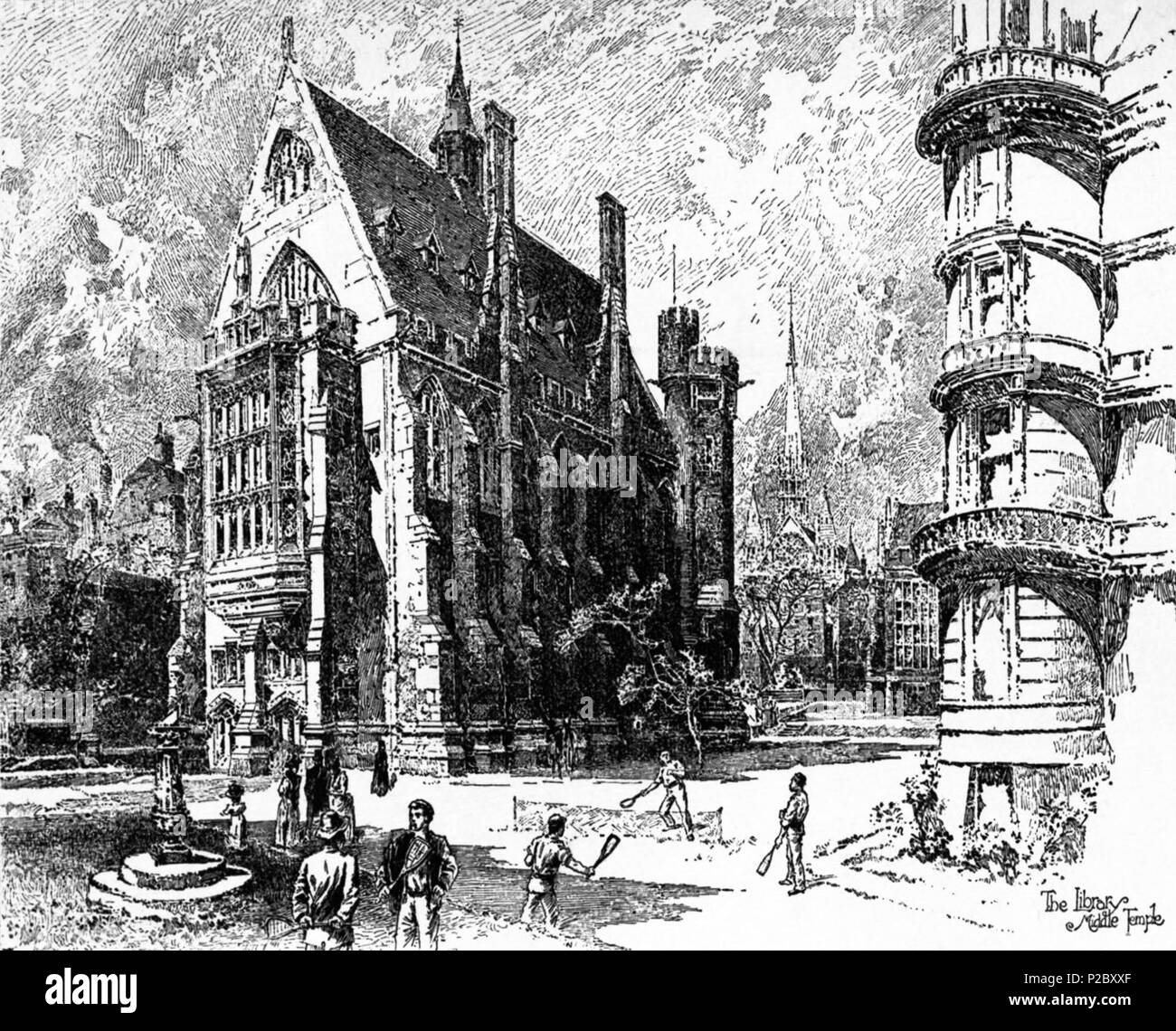. English: Herbert Railton's illustration of Middle Temple Library . circa 1895. Herbert Railton (1857–1910)[1] 146 Herbert Railton - Middle Temple Library (modified) Stock Photo