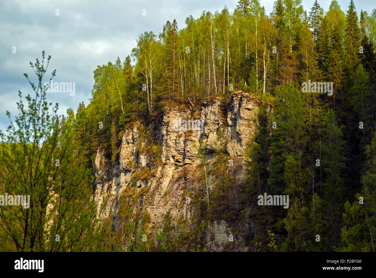 Wooded Limestone Rocky Cliffs In The Evening Illumination Stock Photo 