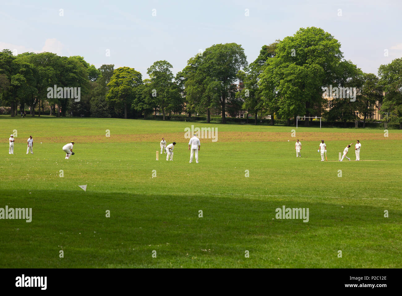 People playing cricket  in Inverleith Park, Edinburgh Scotland UK Stock Photo