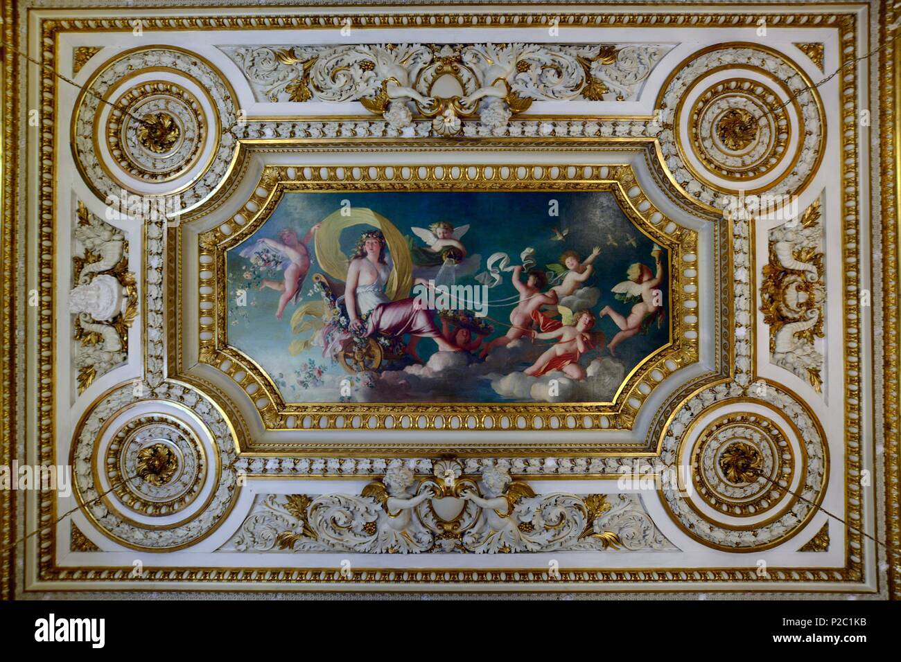 France, Paris, hotel de Monaco, embassy of Poland, the ceiling of the Flora's room Stock Photo