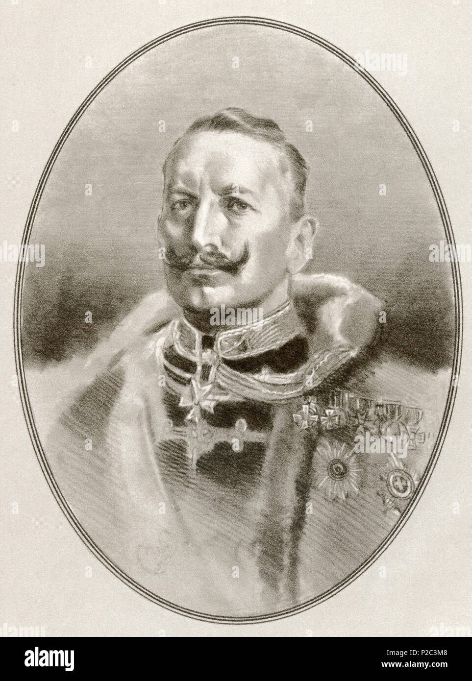 Wilhelm II, 1859 – 1941.  Last German Emperor (Kaiser) and King of Prussia.  Illustration by Gordon Ross, American artist and illustrator (1873-1946), from Living Biographies of Famous Rulers. Stock Photo