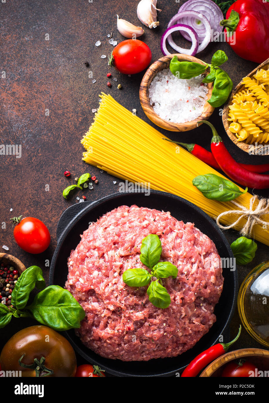 Minced meat, pasta and vegetables Stock Photo - Alamy