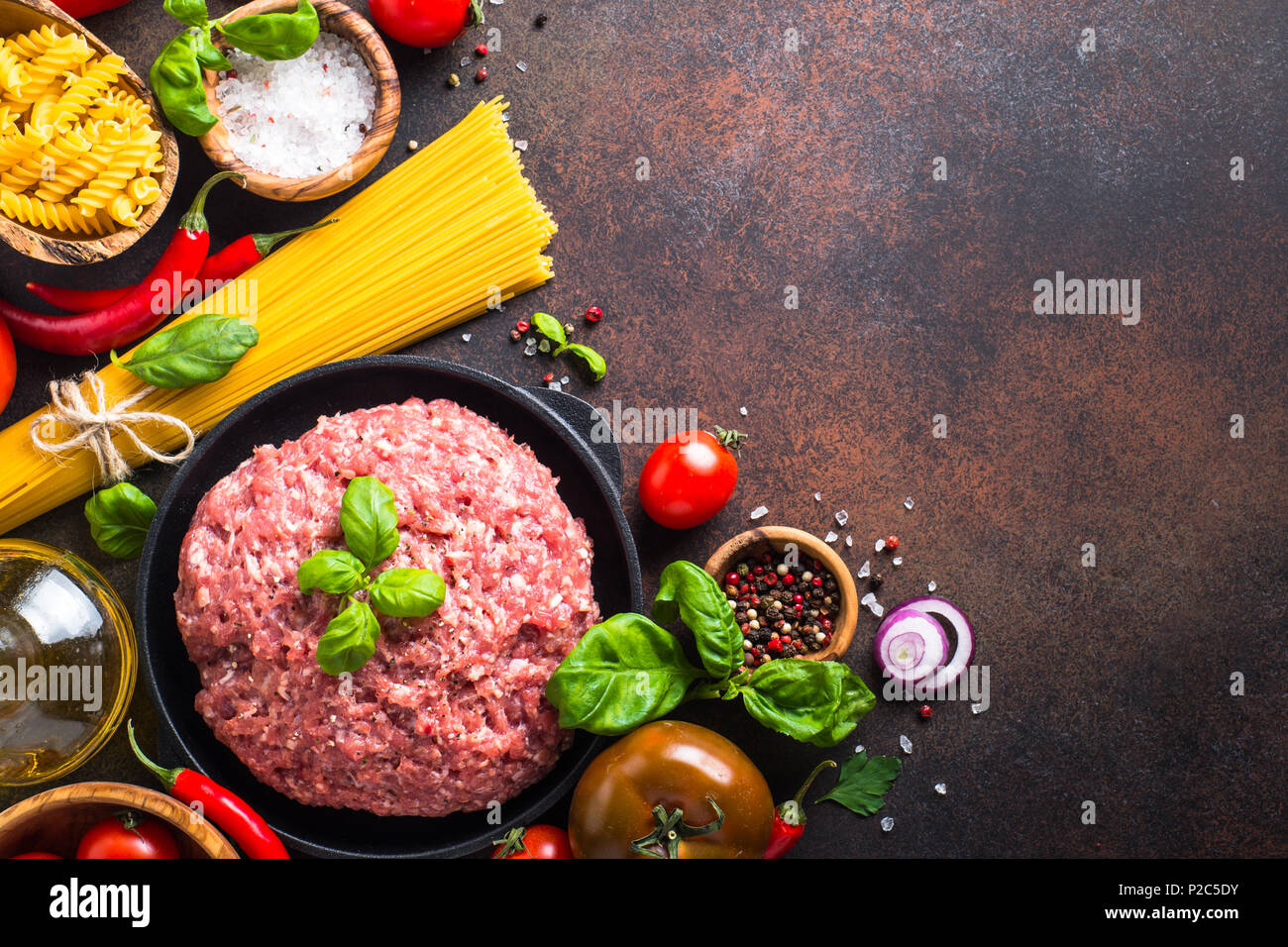 Minced meat, pasta and vegetables Stock Photo Alamy