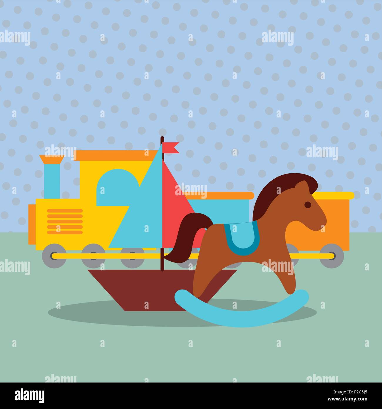 rocking horse train wagon sailboat toys Stock Vector Image & Art Alamy