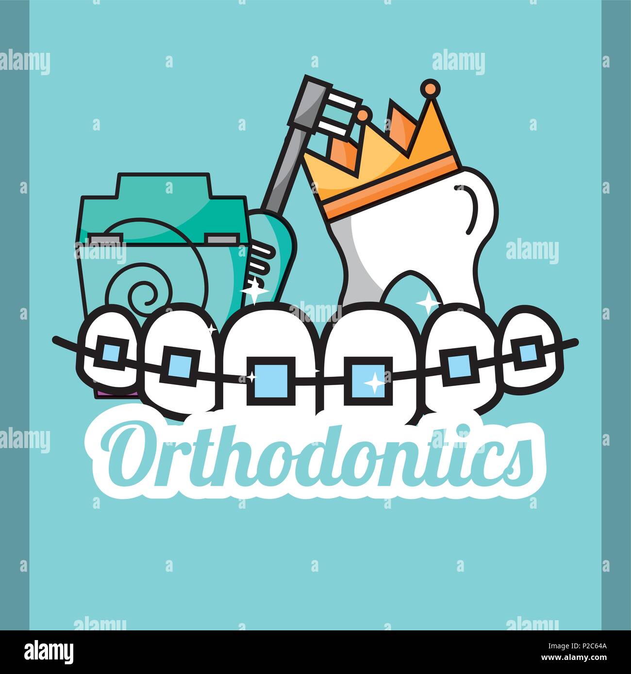 tooth crown orthodontics dental floss and electric brush Stock Vector ...