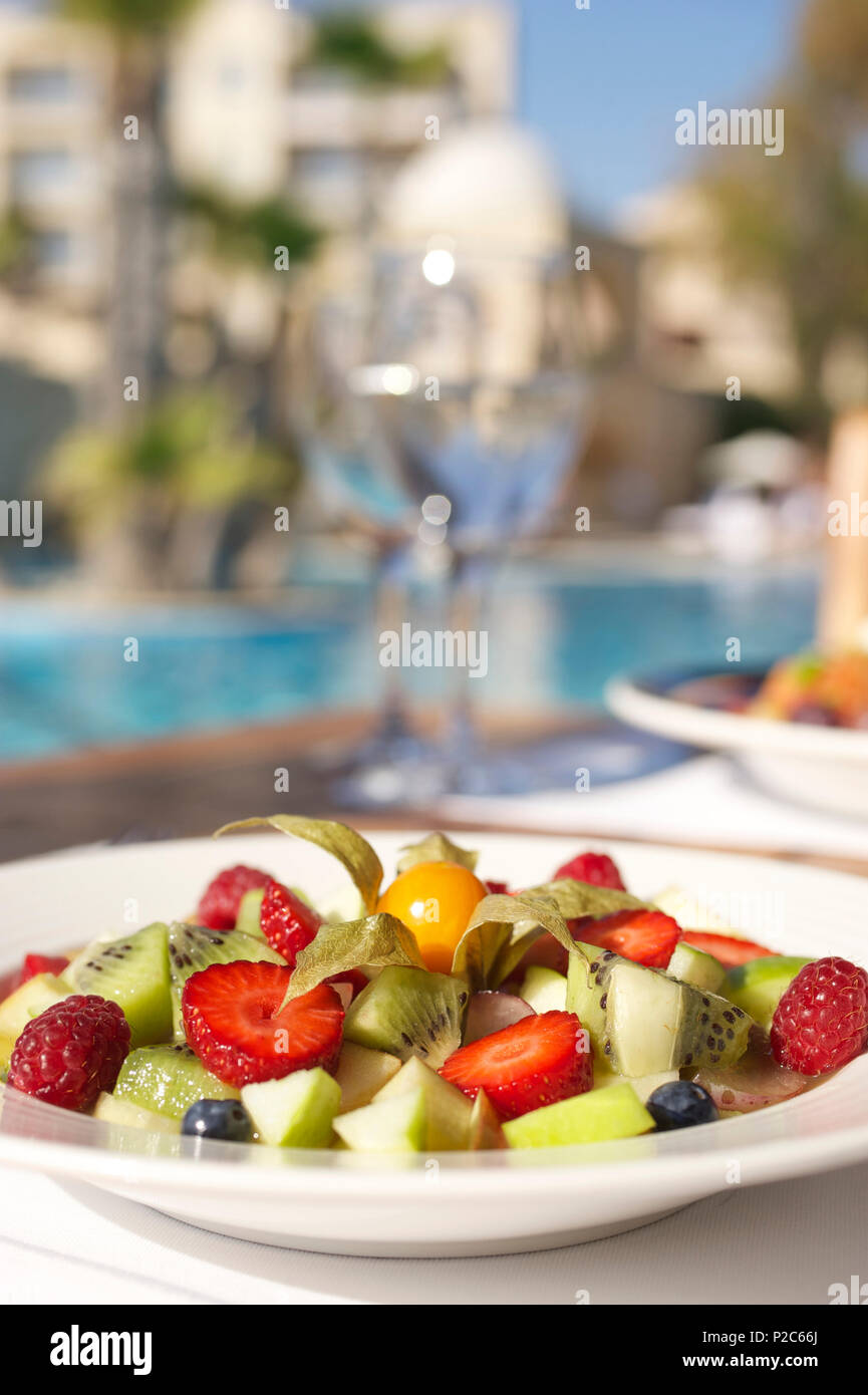 Fruit Salat at the pool bar in the Le Meridien Hotel, Limassol, Limassol District, Cyprus Stock Photo