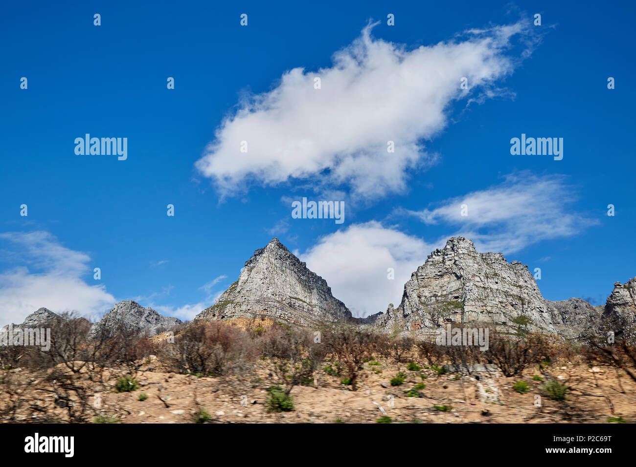 Twelve Apostles at back of Table Mountain, Cape Town, SouthAfrica Stock Photo