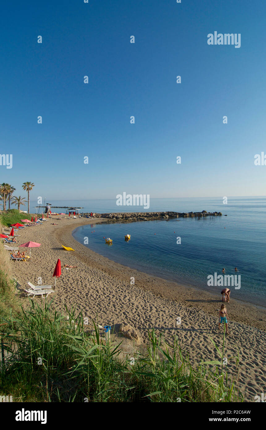 Sandy bay, Municipal Beach, Nea Paphos, Paphos, Cyprus Stock Photo