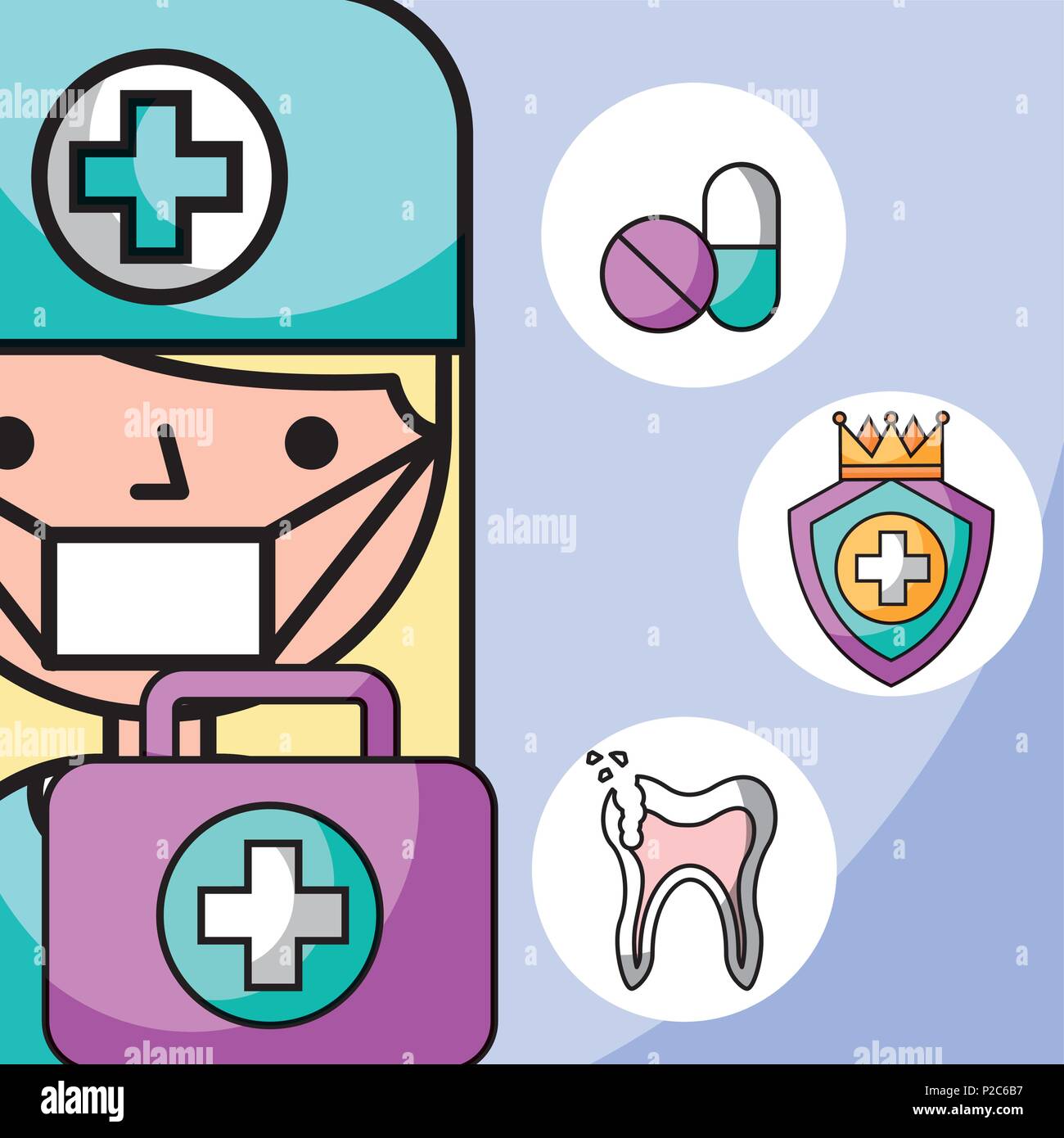 dentist girl first aid kit broken tooth medicine Stock Vector Image