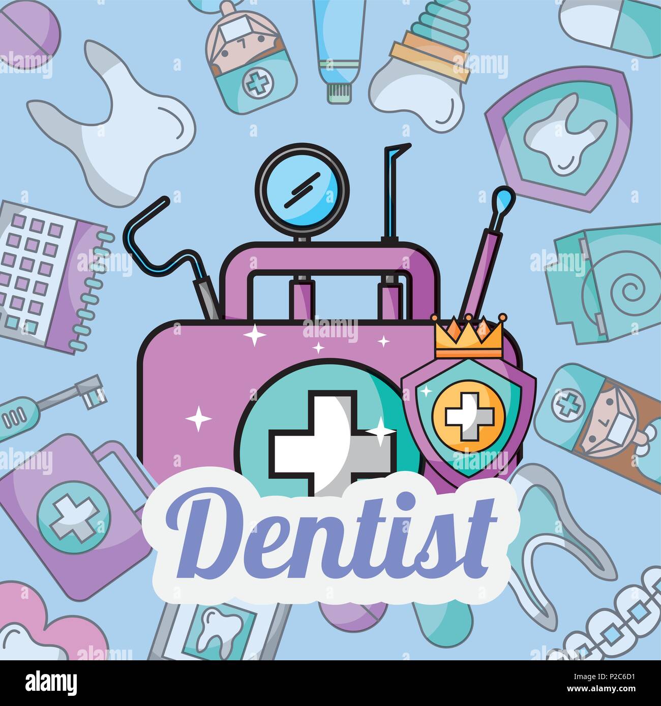 dentist first aid kit tools oral hygiene Stock Vector