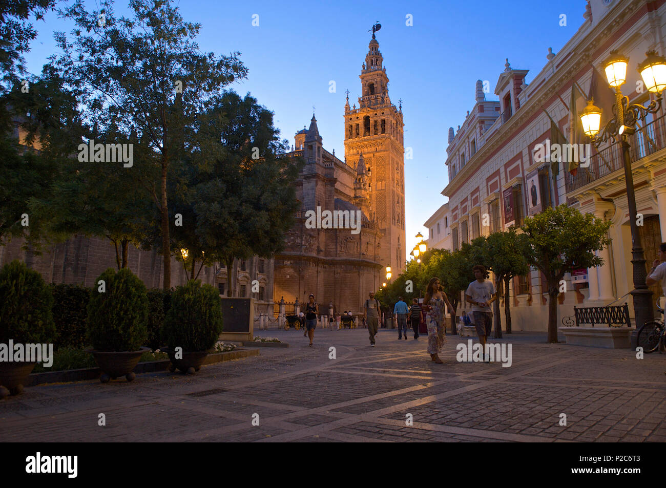 Plaza del Triunfo near the cathedral, Giralda, Sevilla, Andalusia, Spain, Europe Stock Photo