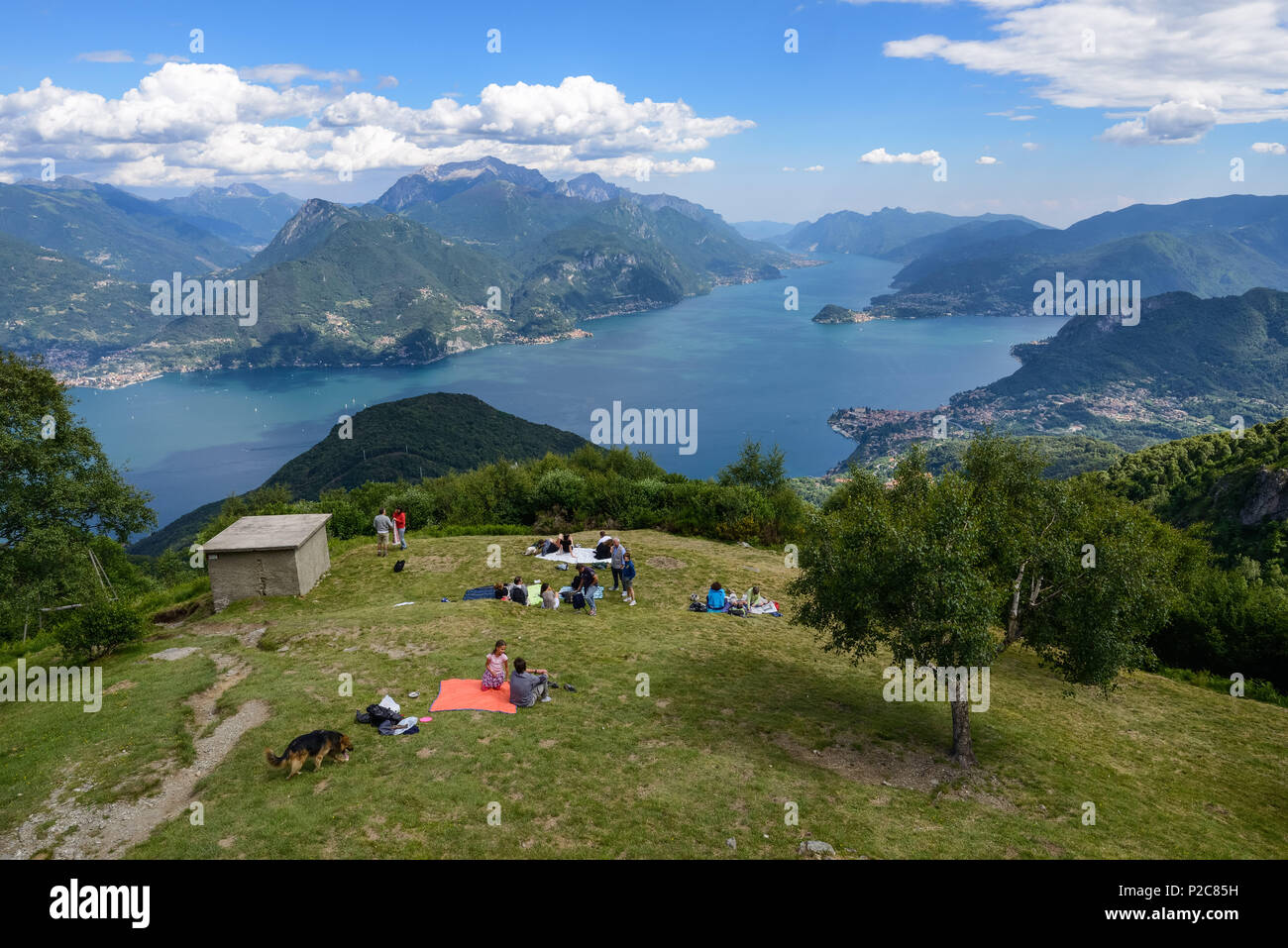 View from Rifugio Menaggio to Menaggio on the shore of Lake Como and Grigna Settentrionale 2408 m above, Lombardei, Italy Stock Photo