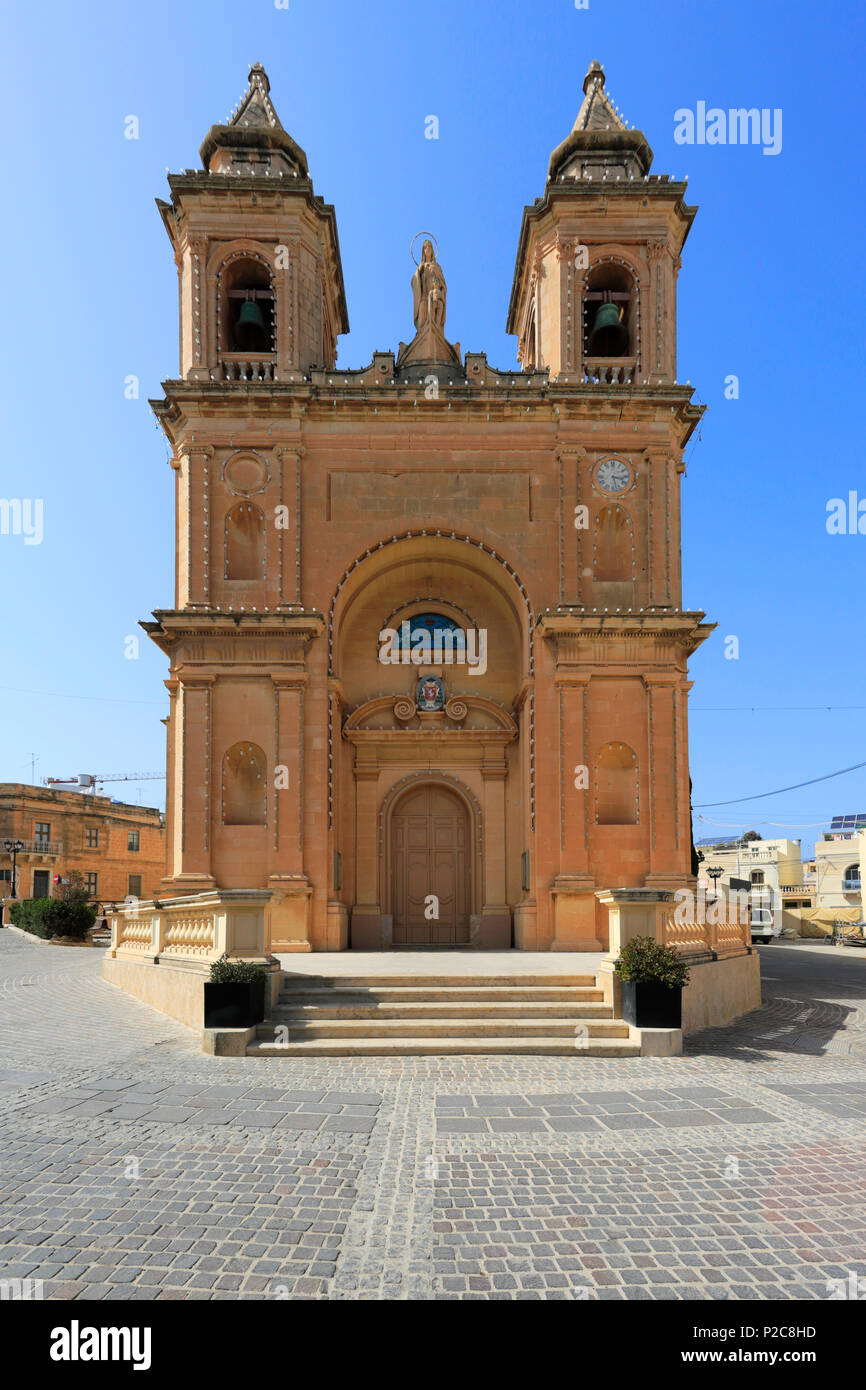 Parish Church of Our Lady of Pompei, Marsaxlokk town, south east Malta. Stock Photo