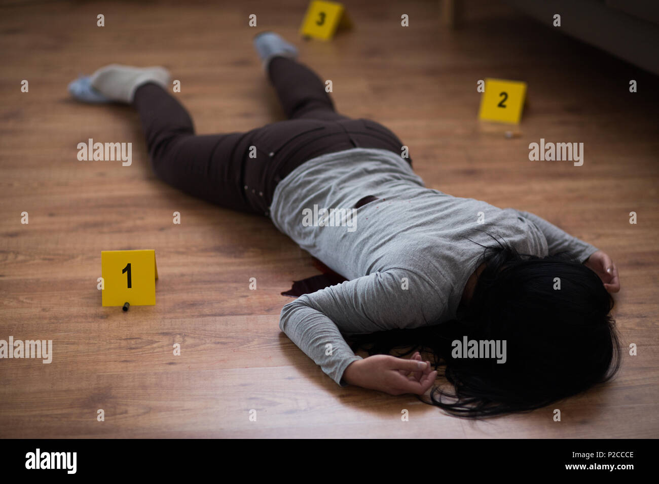 dead woman body in blood on floor at crime scene Stock Photo Alamy