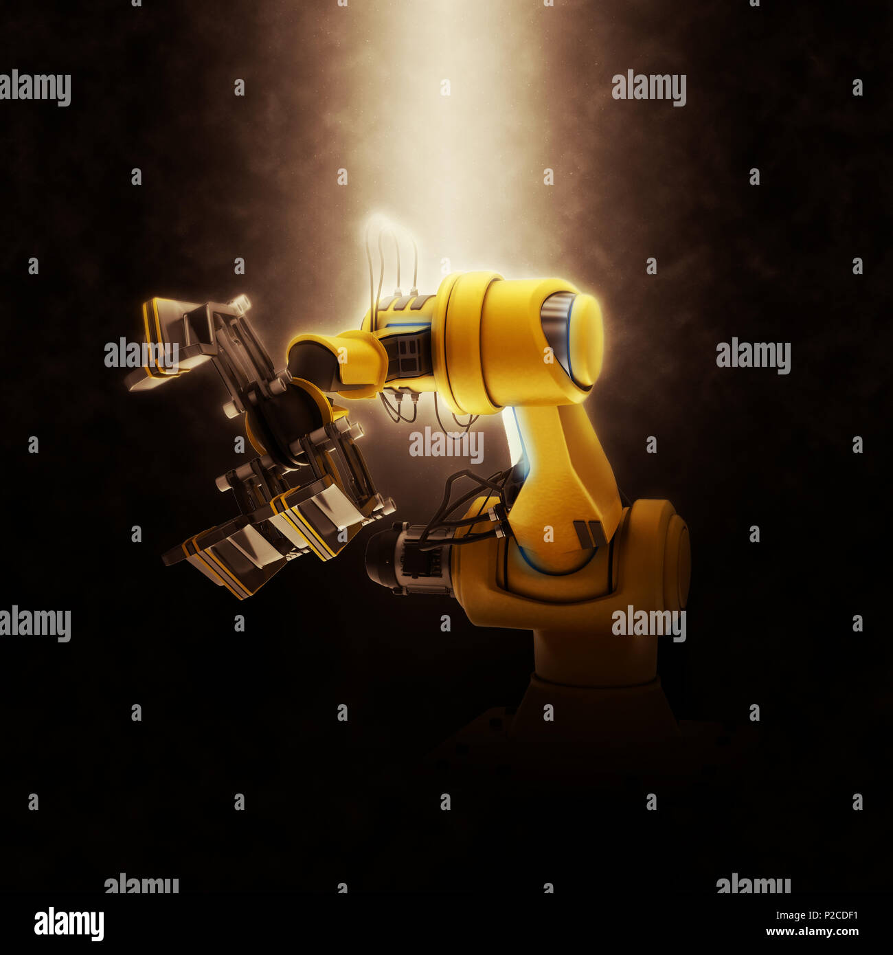 3D Render of an Industrial Robot Arm on a dramatic background Stock ...