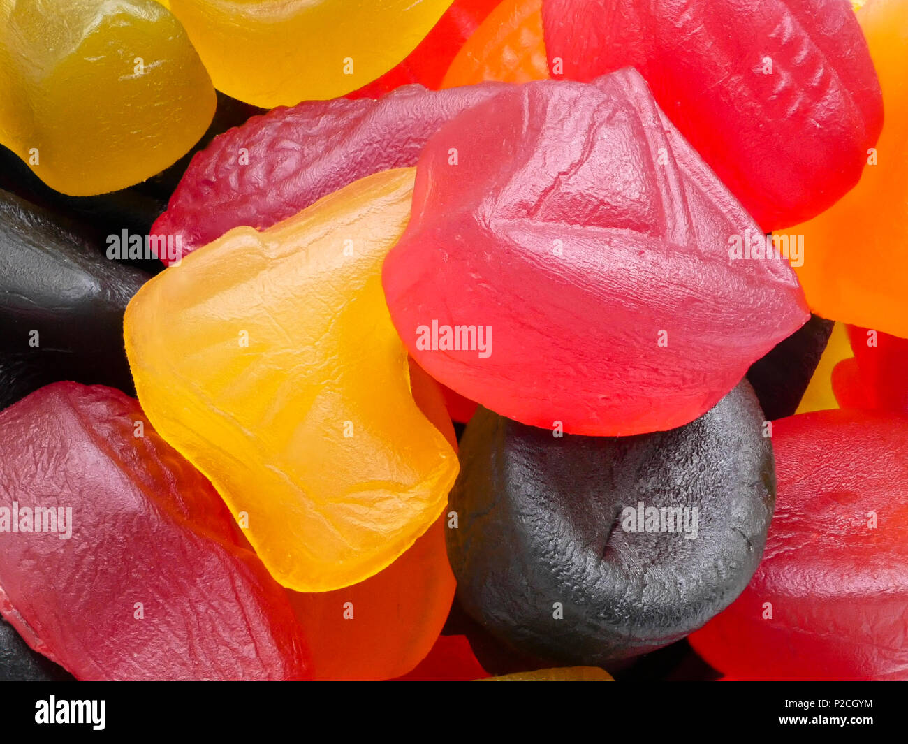 Fruit flavoured jellies.  An example of English sugar confectionery with all natural flavours and colours Stock Photo