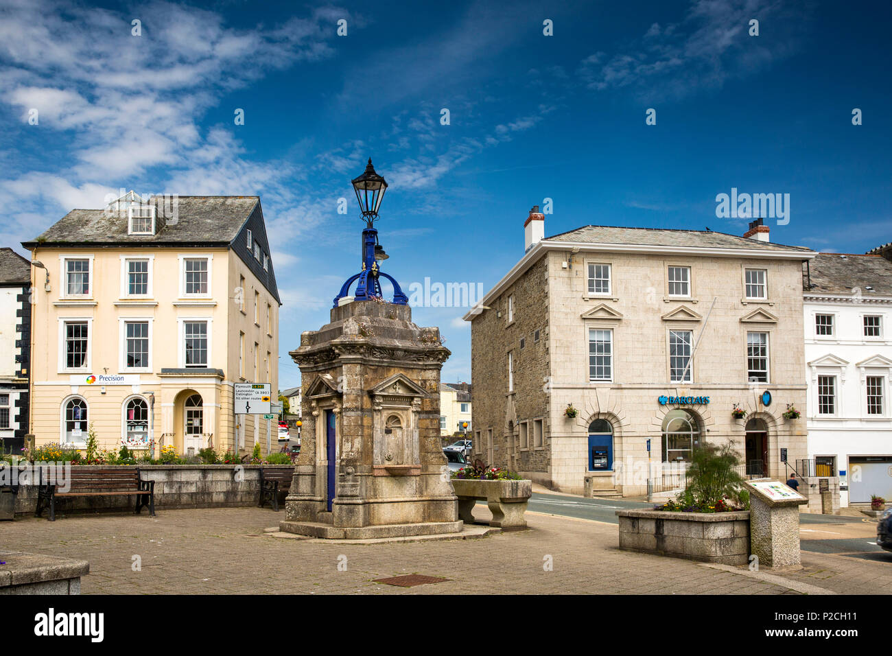 UK, Cornwall, Liskeard, The Parade, 1871 fountain, designed by local architect Henry Rice Stock Photo