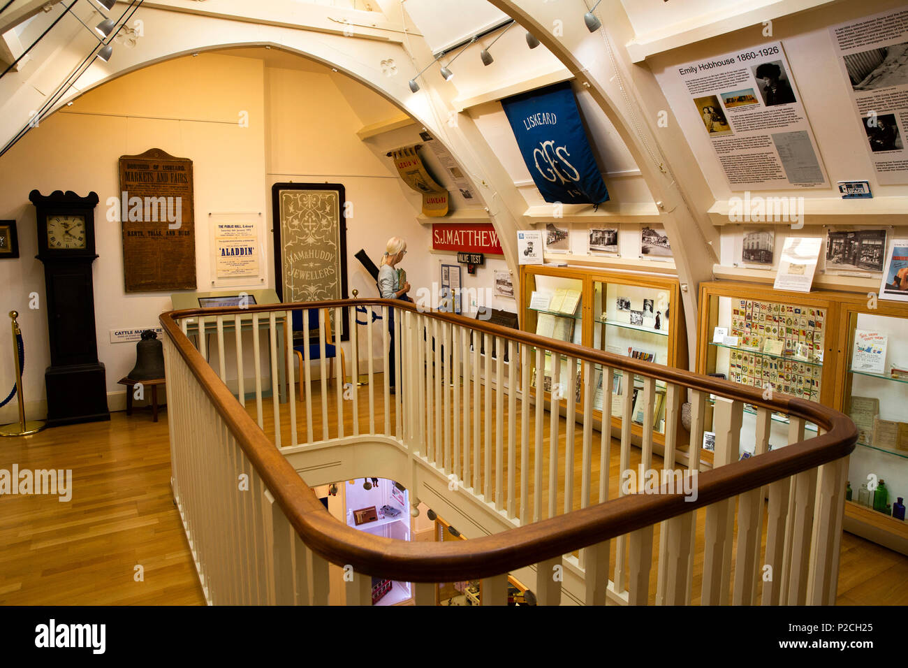 UK, Cornwall, Liskeard, Pike Street, Museum, visitor in upper gallery Stock Photo