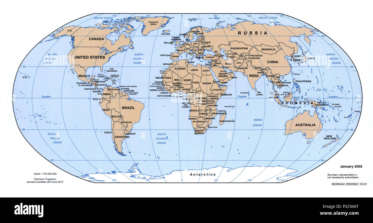 English: 2002 political world map . January 2002. CIA 13 CIA