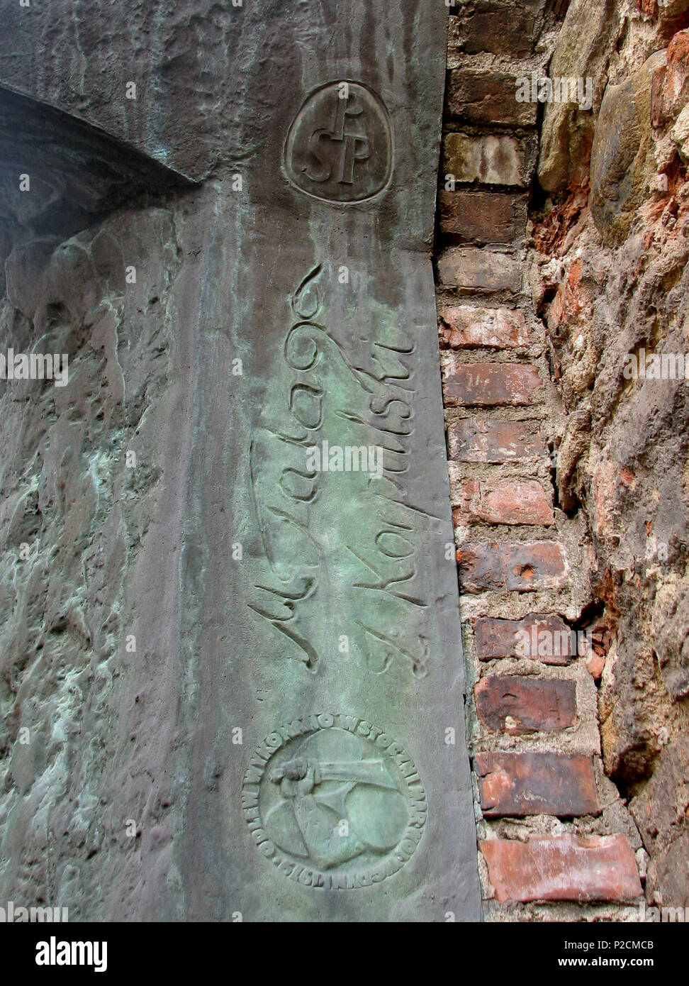 35 Monument of postmans on the wall, where SS arrested defenders of the Polish Post Office in