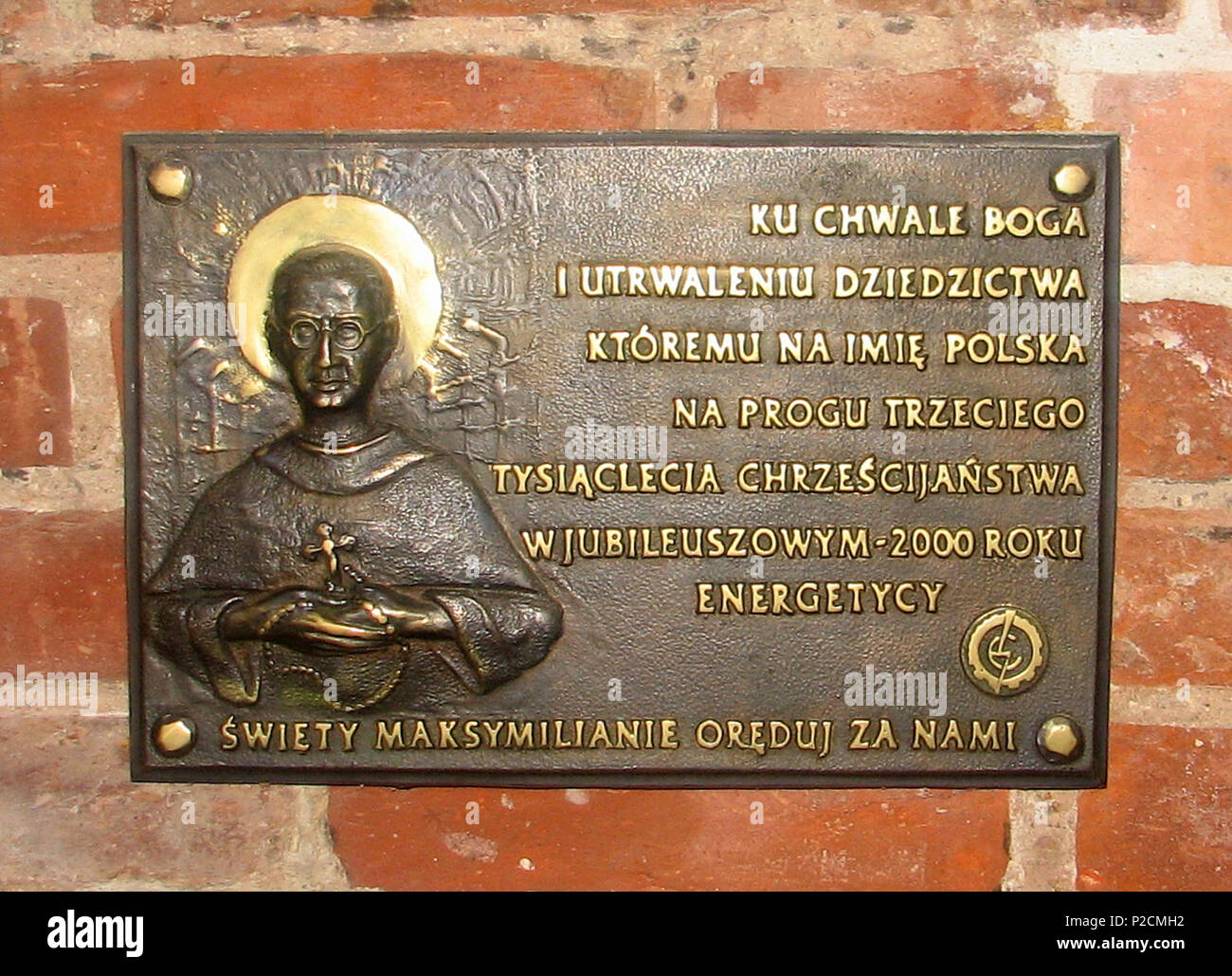 42 Plaque to Maximilian Kolbe in Church of St. Bridget in Gdańsk Stock Photo
